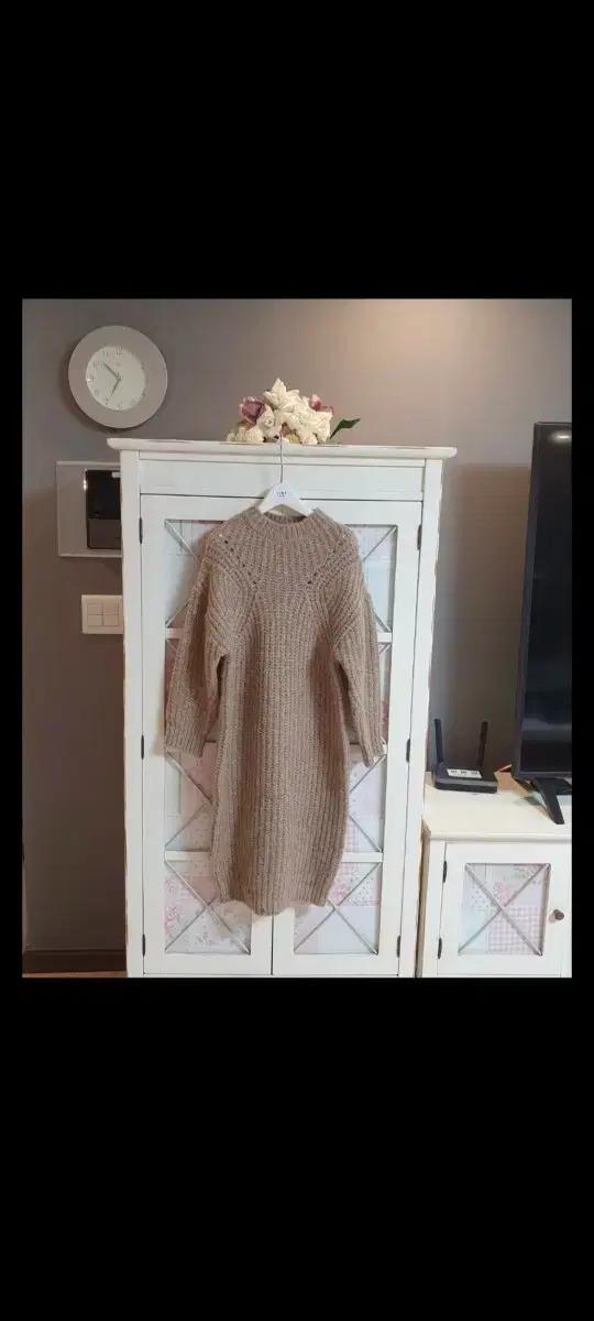 베이지 니트 스웨터 롱 원피스/55-66