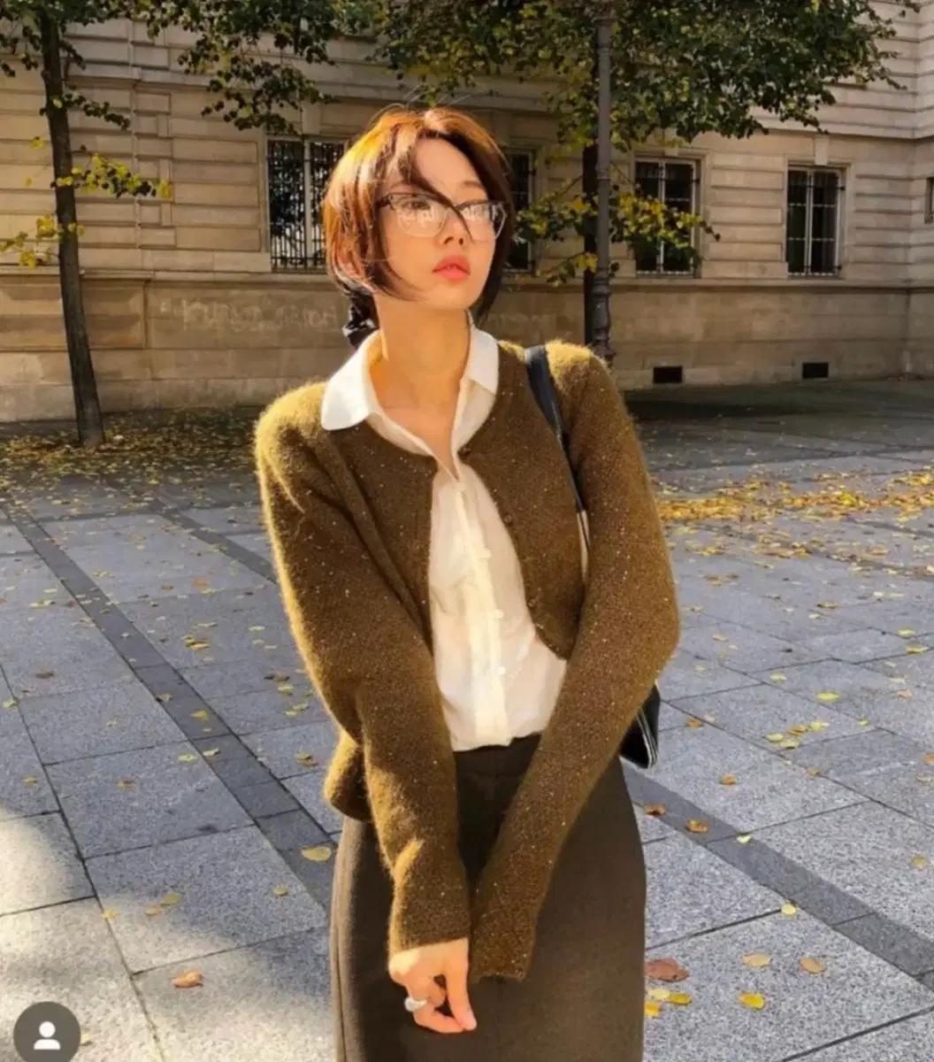 호와스 트위드 모헤어 가디건 (카키올리브)