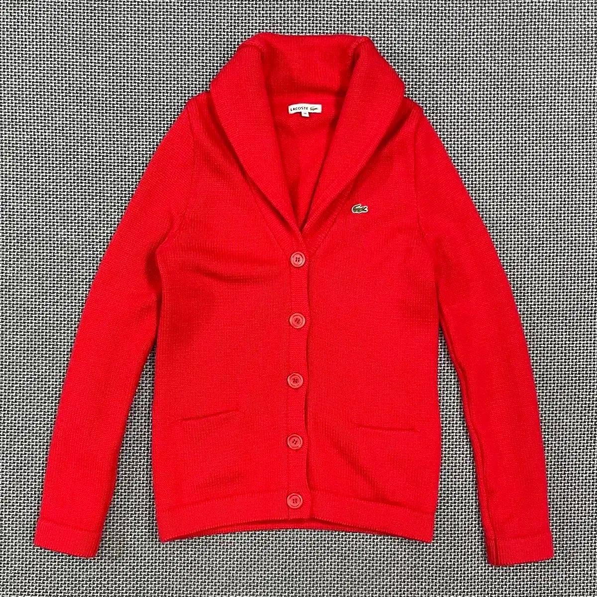라코스테 여성 울100 숄카라 니트 가디건 레드