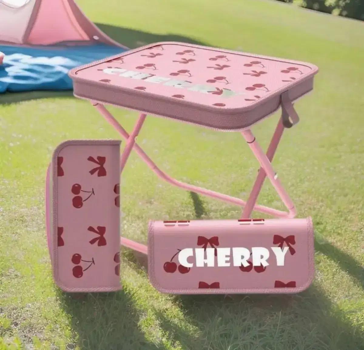 핑크 체리 접이식 의자 휴대용 의자 어린이 의자