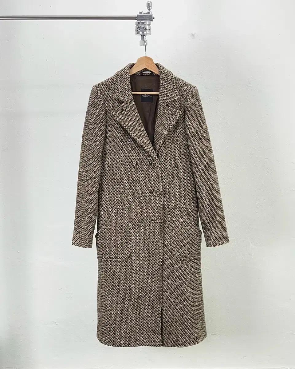 막스 마라 하운드 투스 체크 울 헤링본 롱 코트