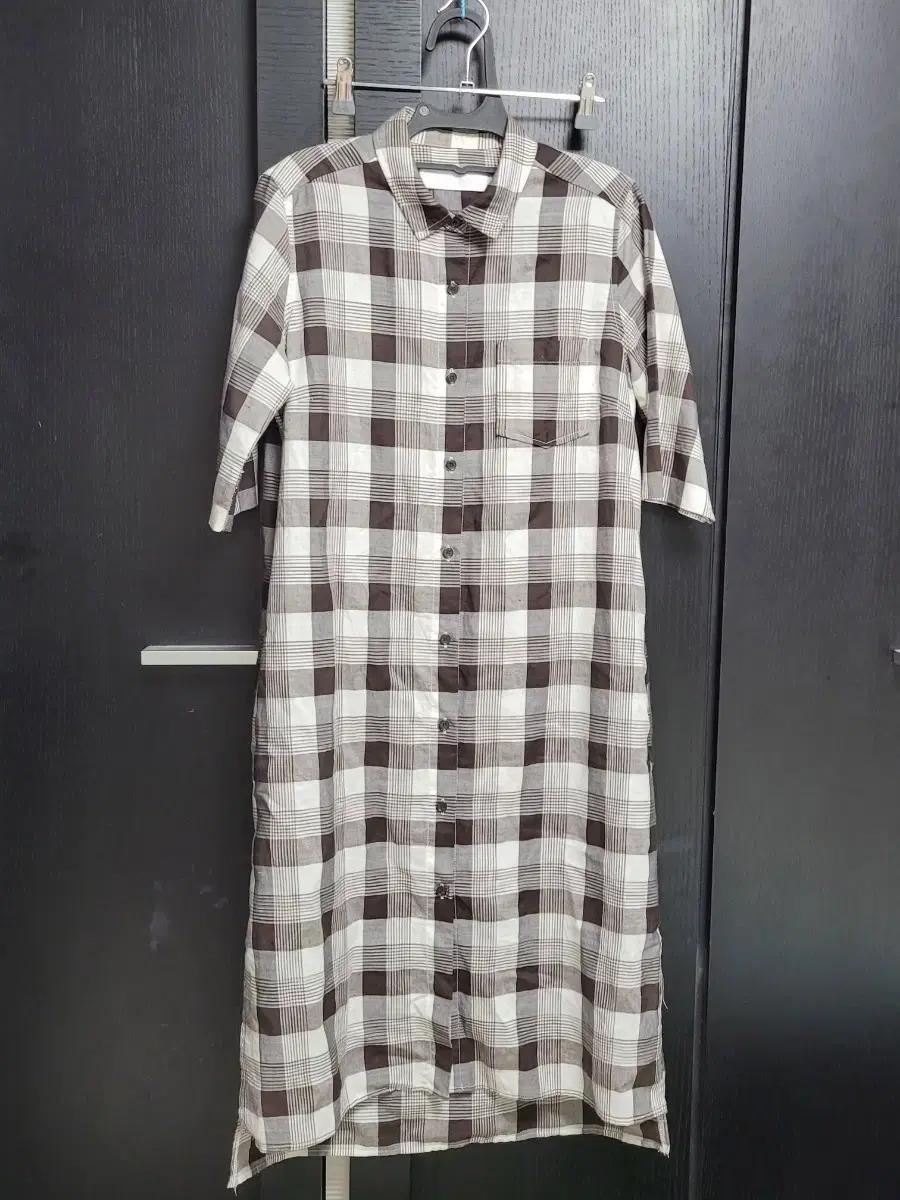 체크 셔츠 롱 원피스 반팔