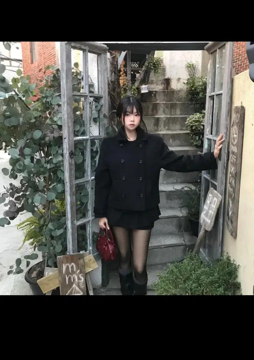 울 숏더블 카라코트 새상품 (누빔안감)