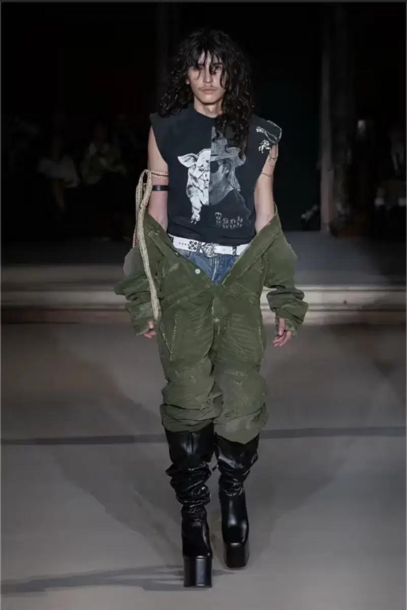 24ss ERD distressed jumpsuit olive green