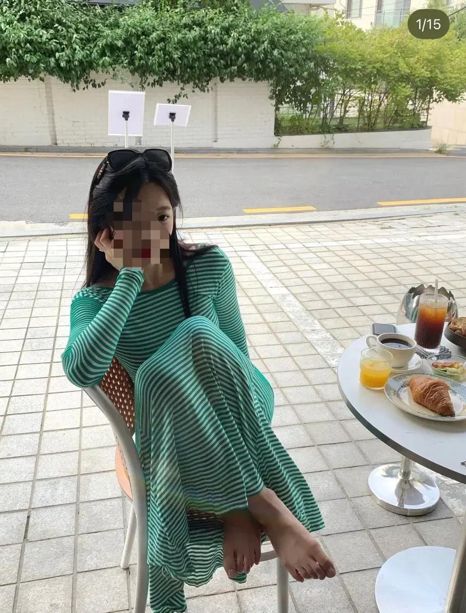 브런치룩 바캉스룩 강추 스트라이프 등파임 원피스