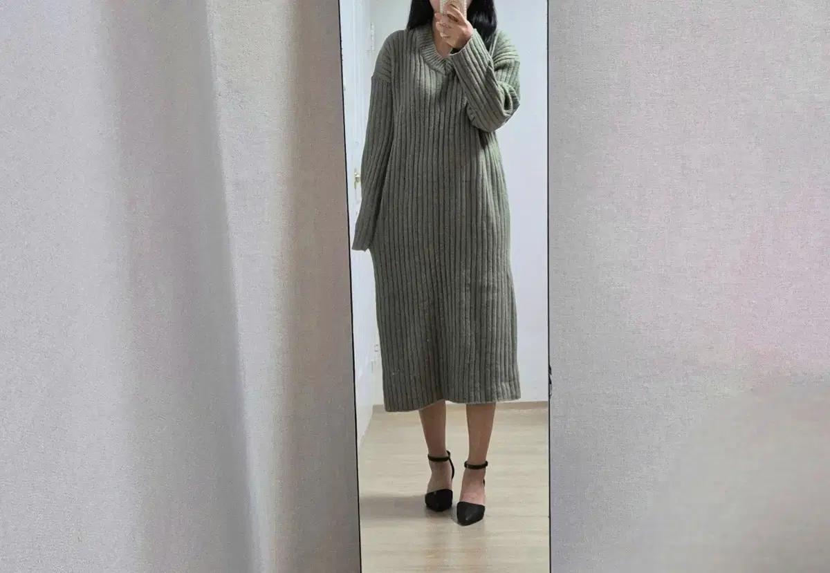 [새상품] 따뜻한 울원단 골지 니트 롱 원피스