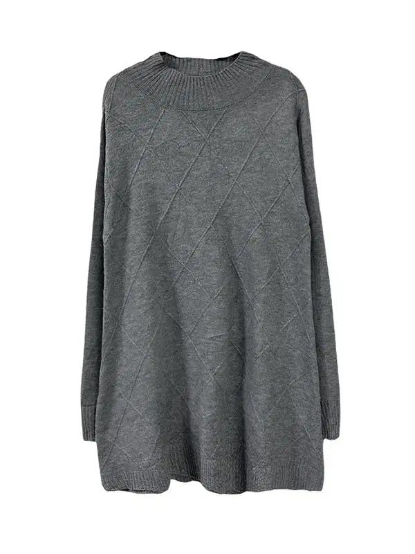 [M] ECO LATCH 모크넥 체크패턴 긴팔니트원피스 그레이