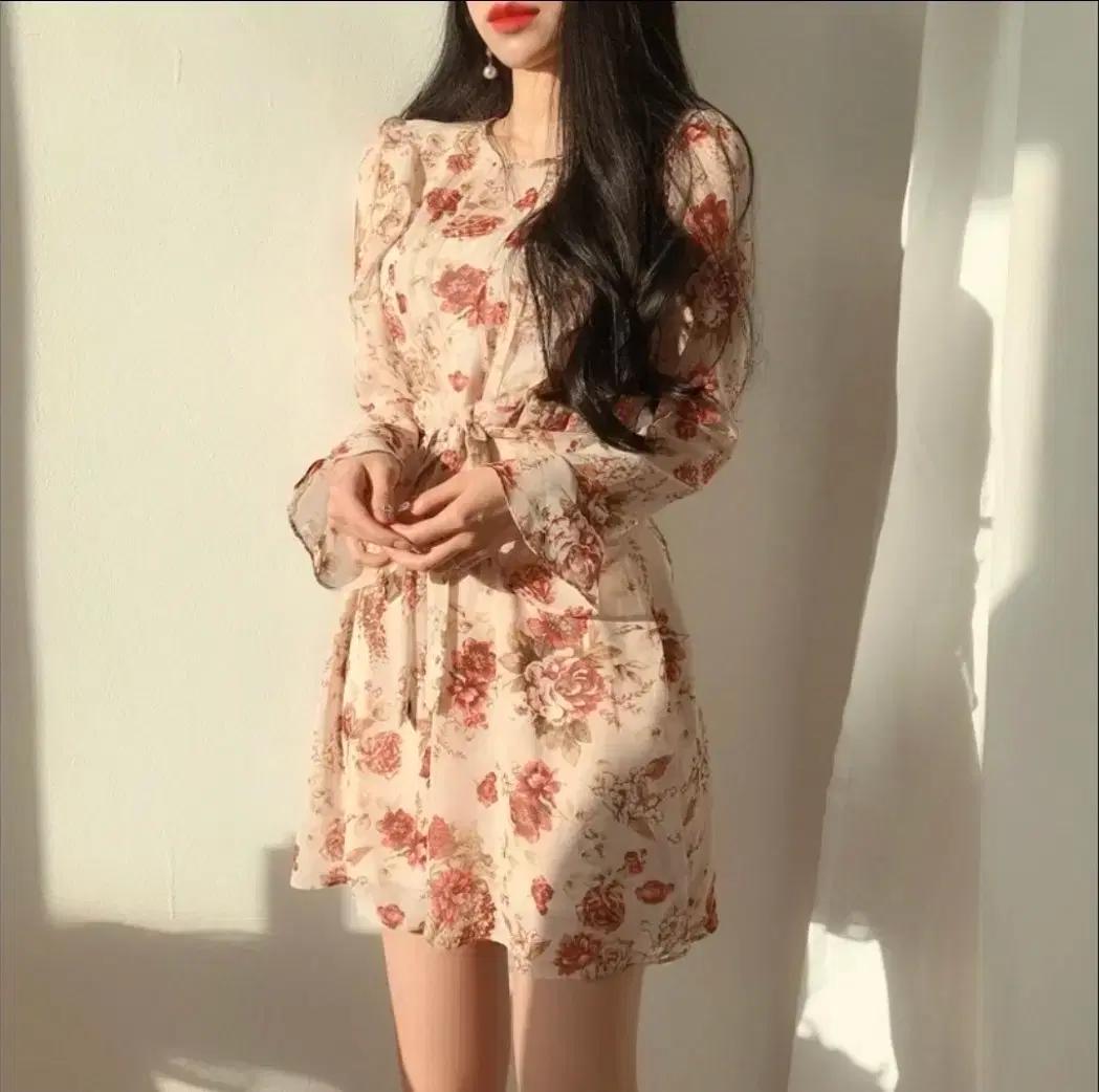[새상품]플라워 쉬폰 원피스 S
