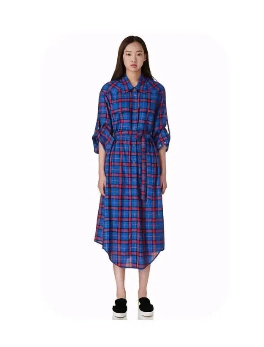 럭키슈에뜨 타탄 체크 셔츠형 롱 원피스 OP