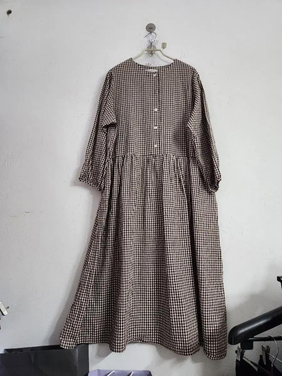 깅엄 체크 롱 원피스