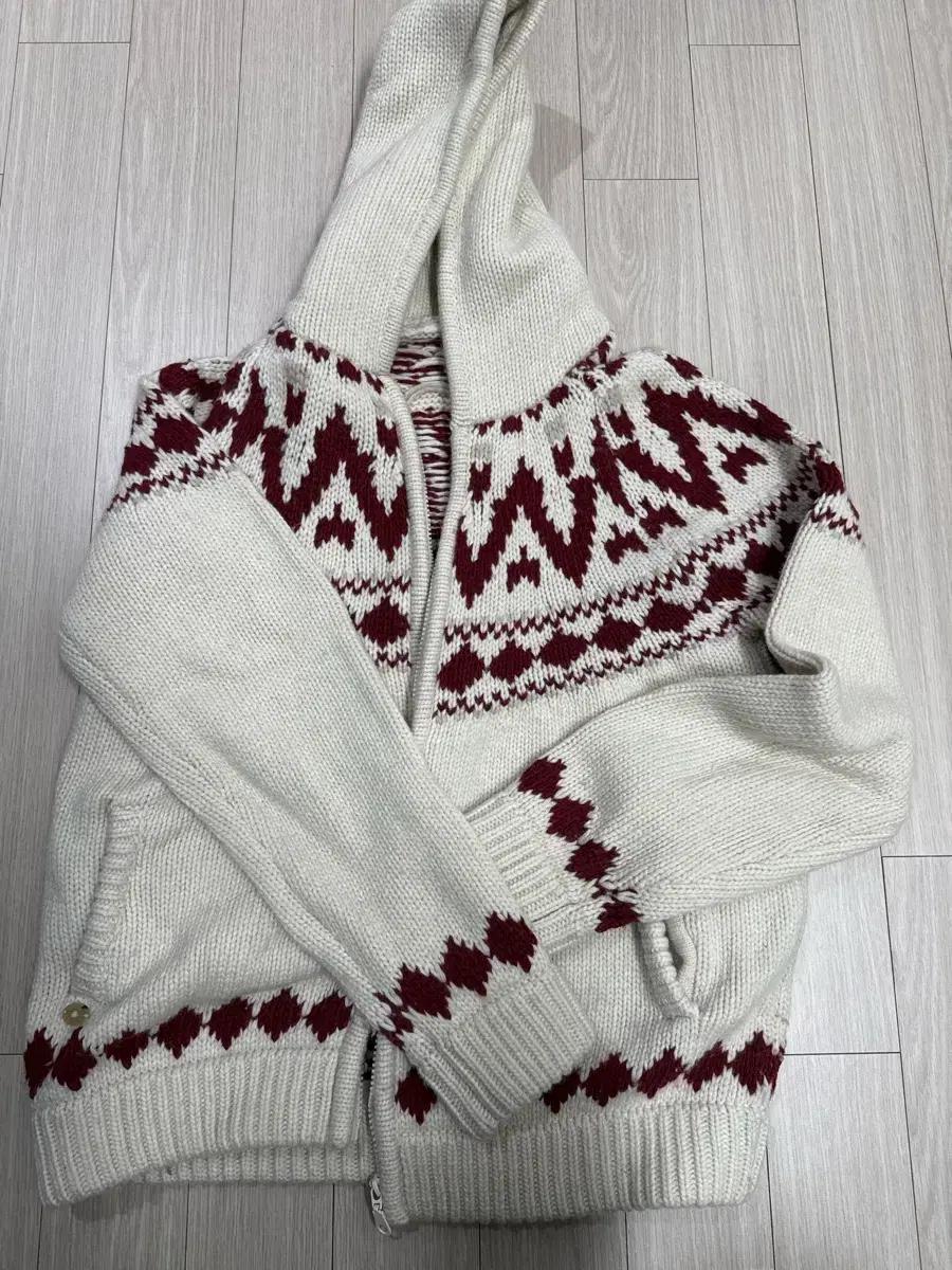 반원 아틀리에 아이보리 패턴 니트 가디건 집업