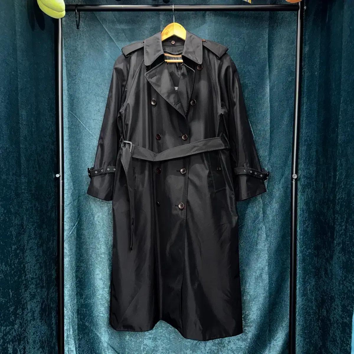 [L] FAUNUS 블랙 롱 트렌치 코트