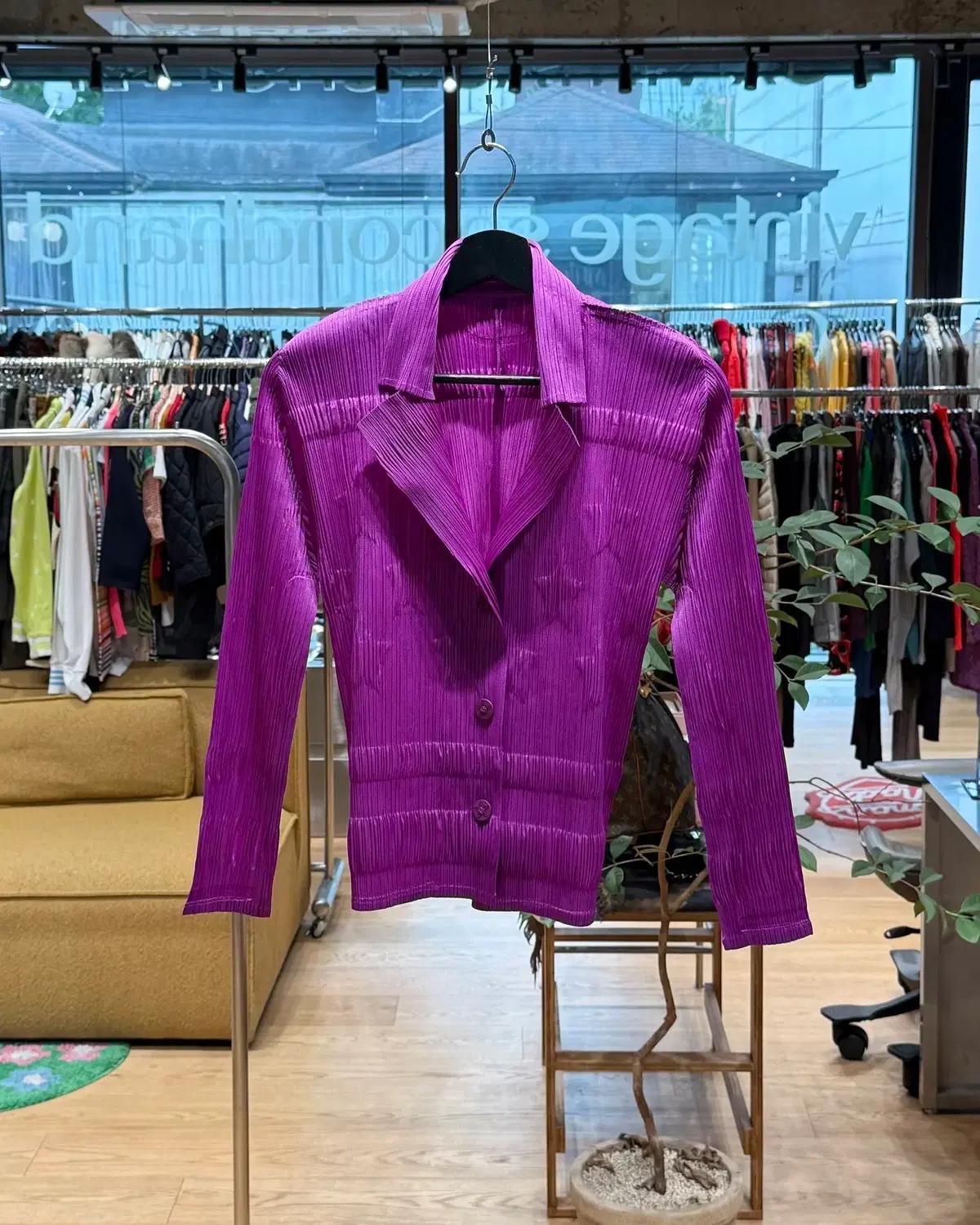 플리츠 플리즈 딥핑크 스타 링컬 자켓