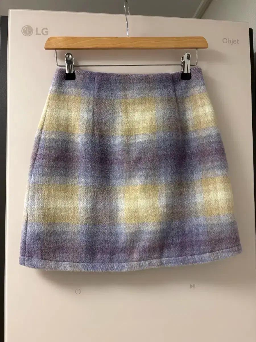 체크 울 미니스커트 퍼플/옐로우