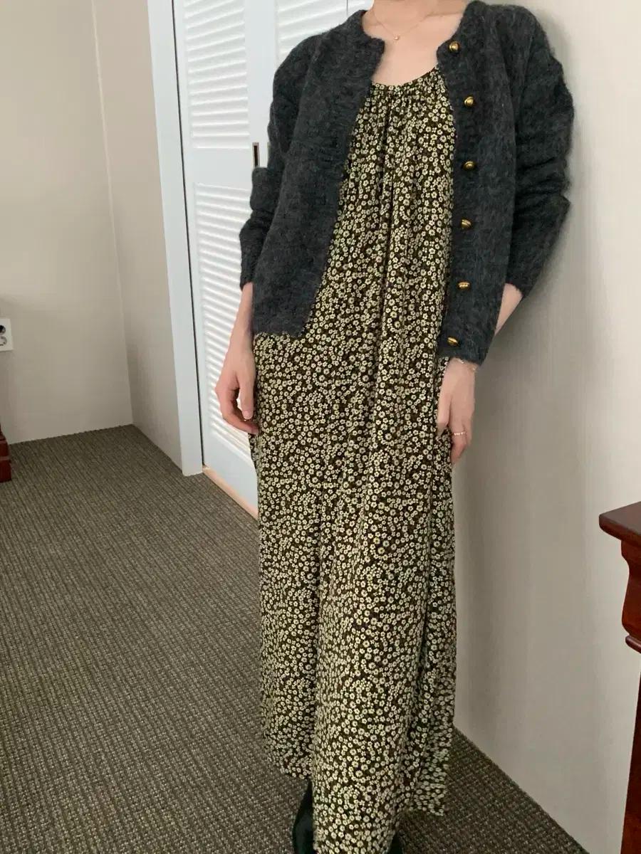 가디건+꽃원피스 세트 라운드가디건 울가디건 원피스코디 원로그 하와