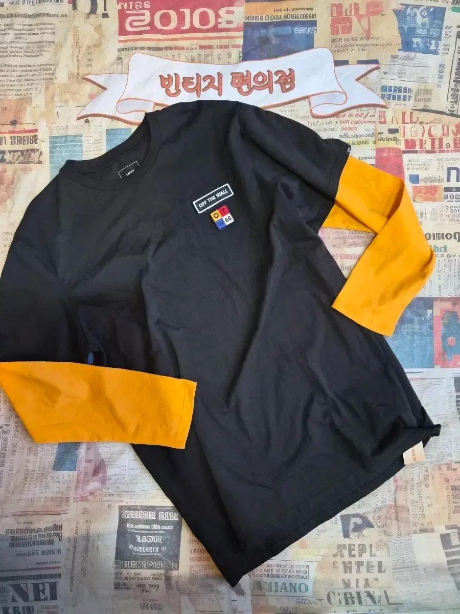 반스 블랙/옐로우 컬러 블록 긴팔 티셔츠