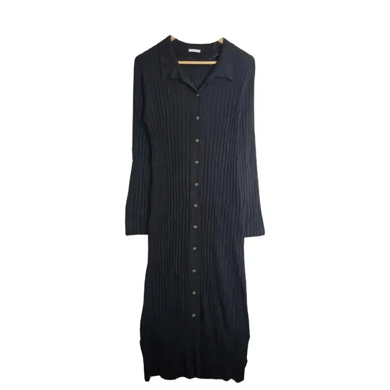 GU 지유 블랙 슬림핏 니트 롱 원피스 [XL] 아크릴 혼방