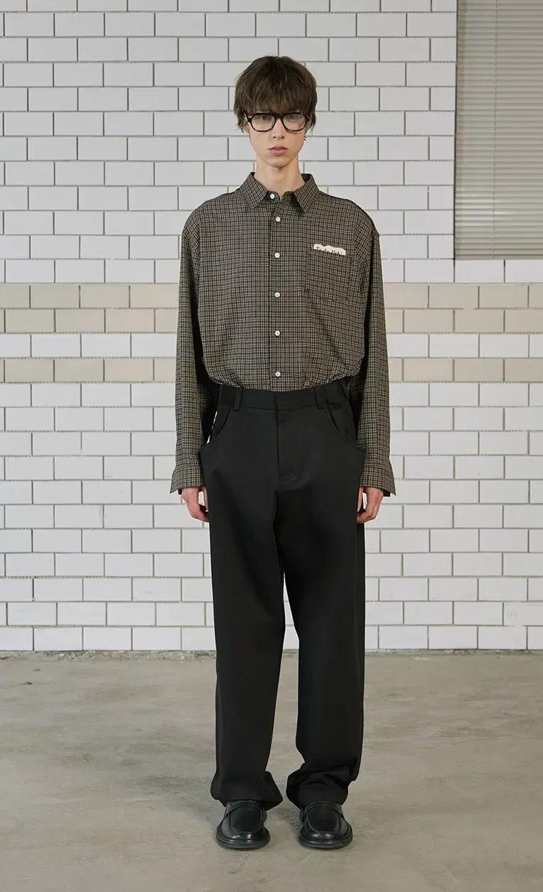[L] STU 24FW 레터링 체크 셔츠 브라운 STU OFFICE