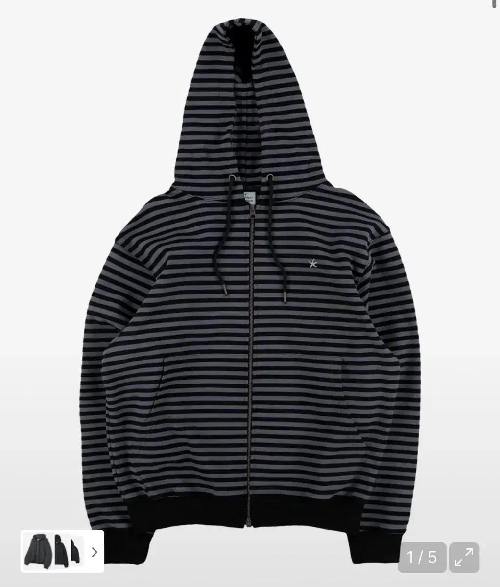 (S) 더콜디스트모먼트 스트라이프 후드 집업 charcoal black