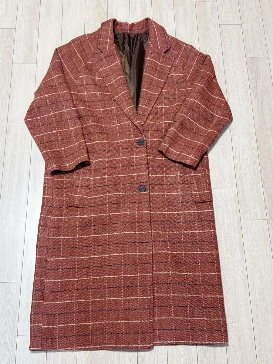 브라운헤링본 체크 롱코트(L)