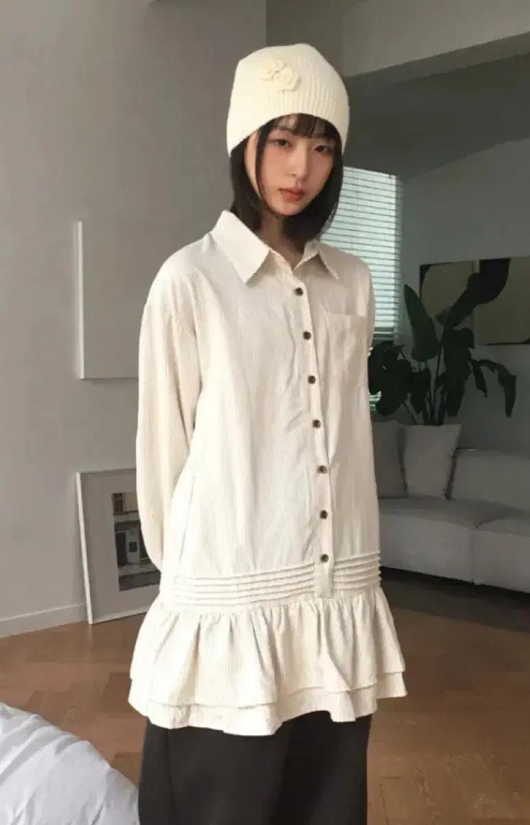 원더원더 나모 프릴 레이어드 스트라이프 셔츠 원피스