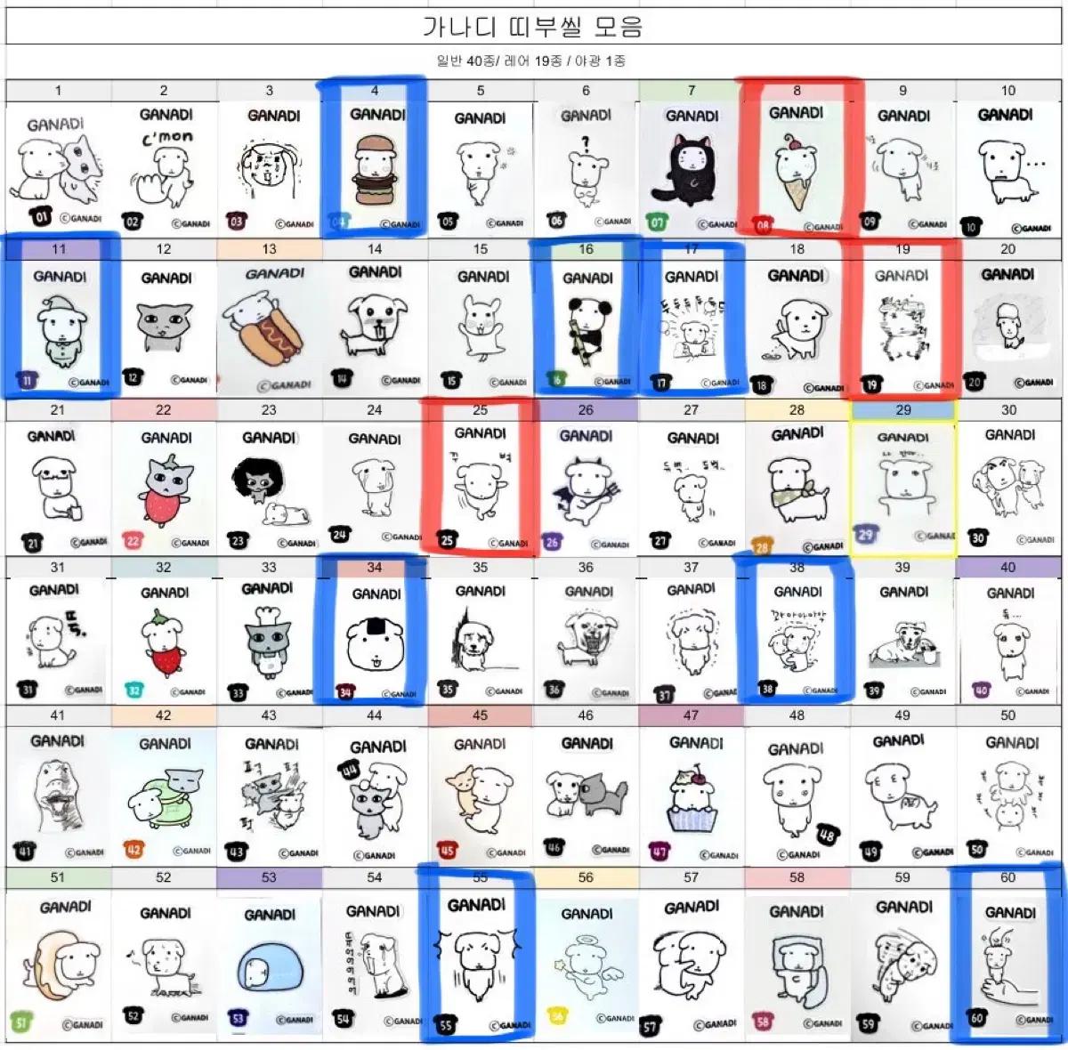 가나디 띠부씰 판매 교환 띠부띠부씰 스티커 바나링 초코링