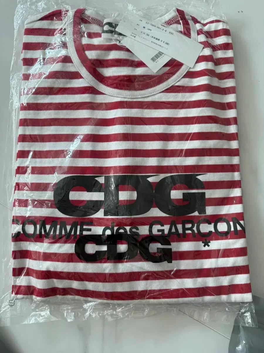 꼼데가르송 CDG 스트라이프 반팔 티셔츠 XXL 레드 구택 원가이하
