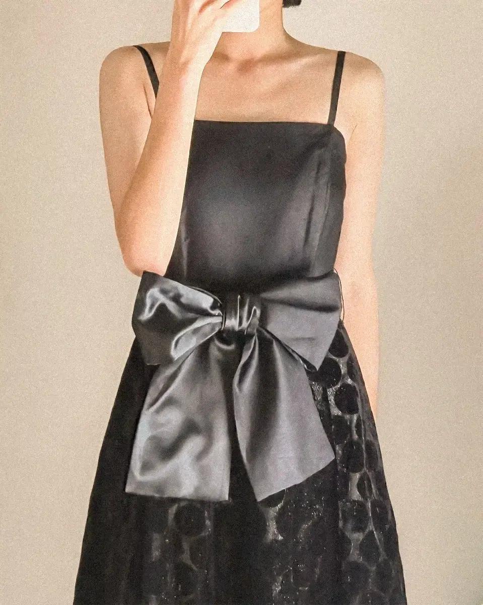 일본 와이드 리본 벨벳 파티 드레스