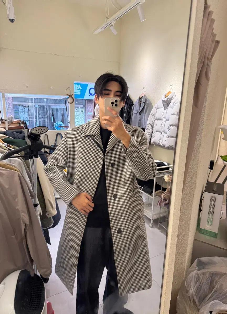 TNGT 남성브랜드 울 체크 롱 코트