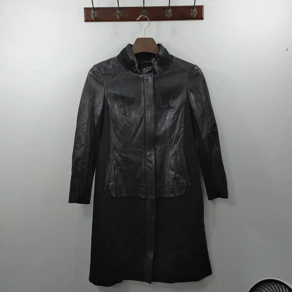 85 여성 양가죽 레더 롱자켓 단카라 가을점퍼