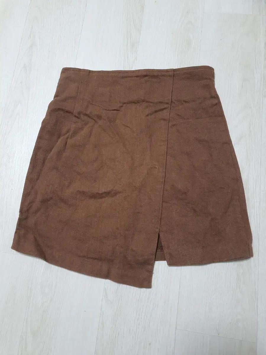 브라운 랩 스커트 S 미니 언발란스 치마 겨울 골덴 모직 두꺼운 두툼한