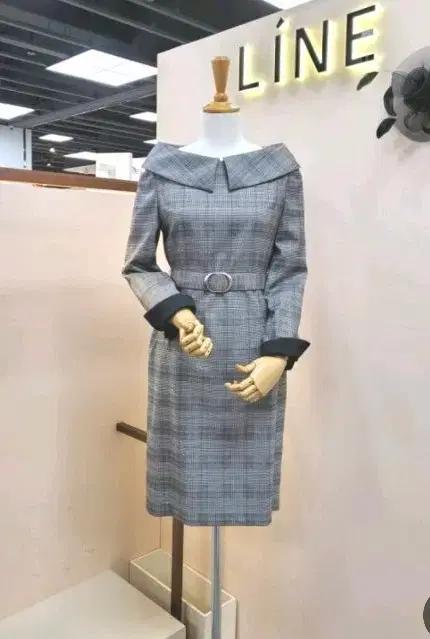 라인 체크 벨트 원피스 하객룩 55 겨울원피스
