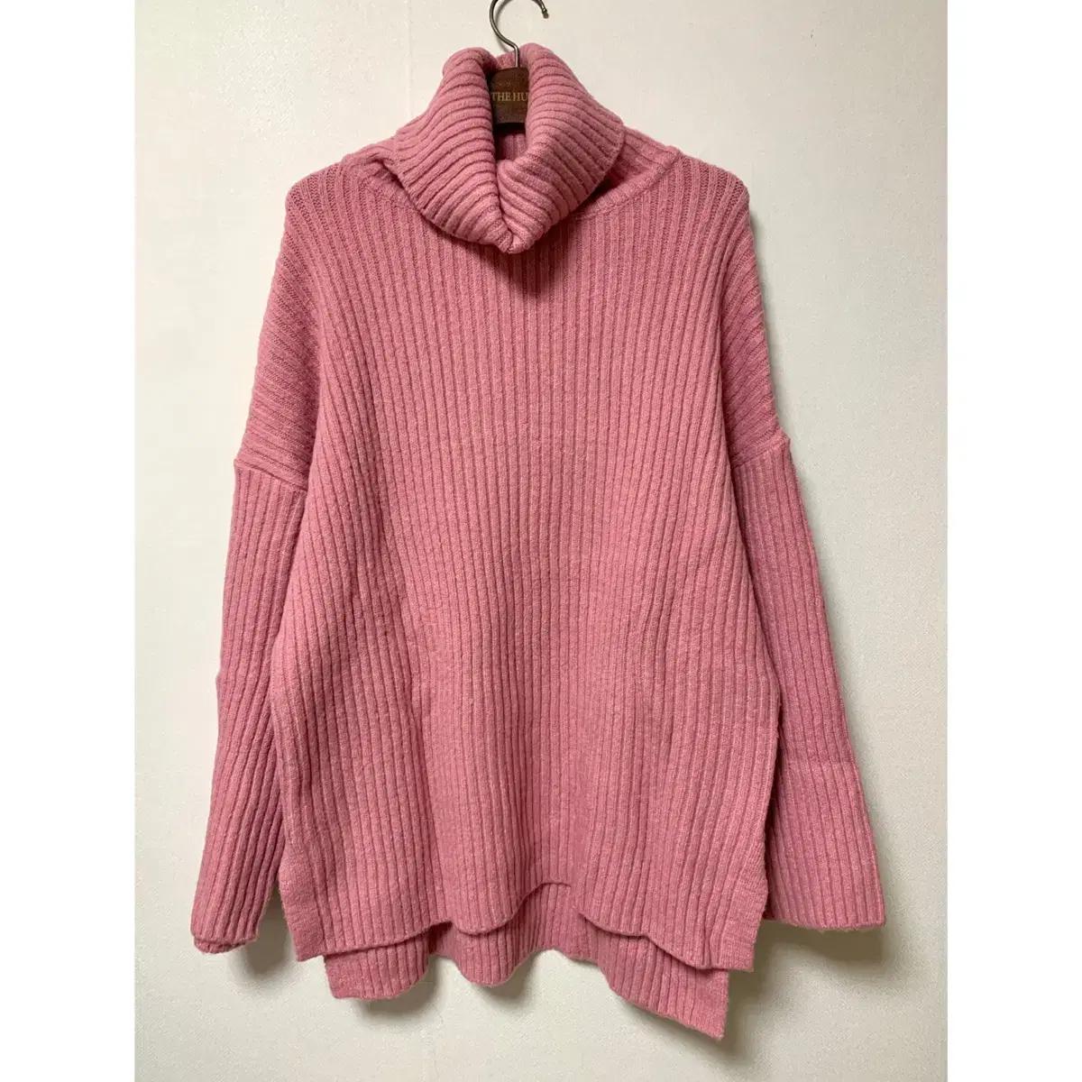 핑크 폴라 스웨터 니트 원피스 오버사이즈