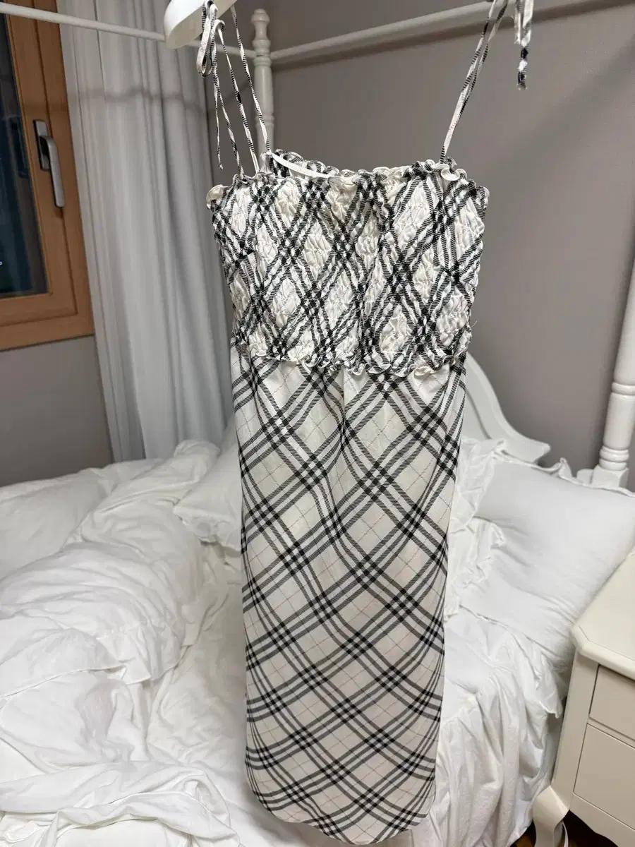 버버리 런던 블루 라벨 원피스 그레이 아이보리 체크무늬 빈티지