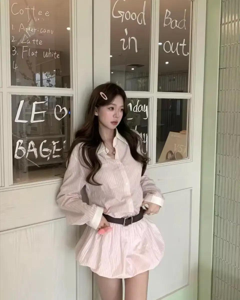 스트라이프 셔츠 미니 원피스 + 벨트 / 데일리 y2k 러블리 데이트룩