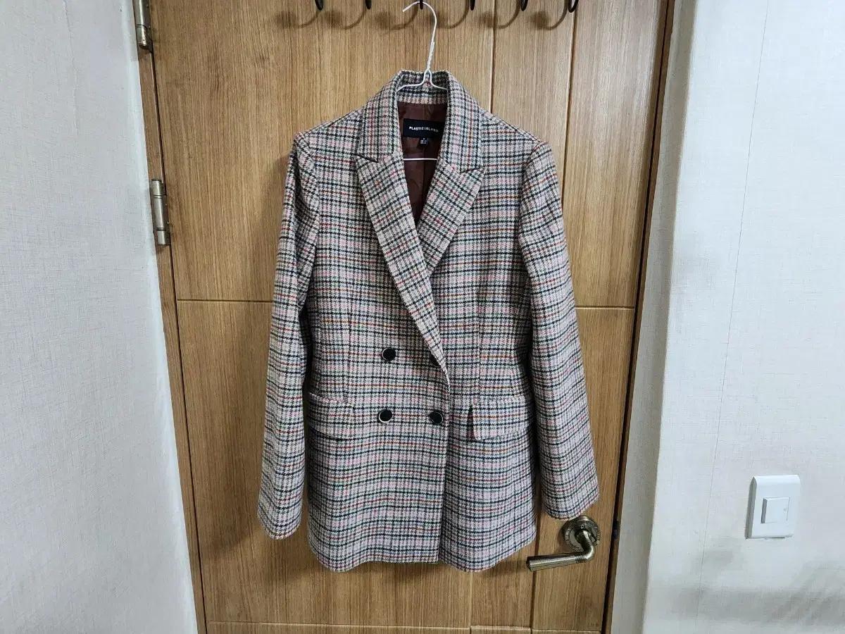 (55)여성 플라스틱아일랜드 울혼방 빈티지 체크 더블 자켓