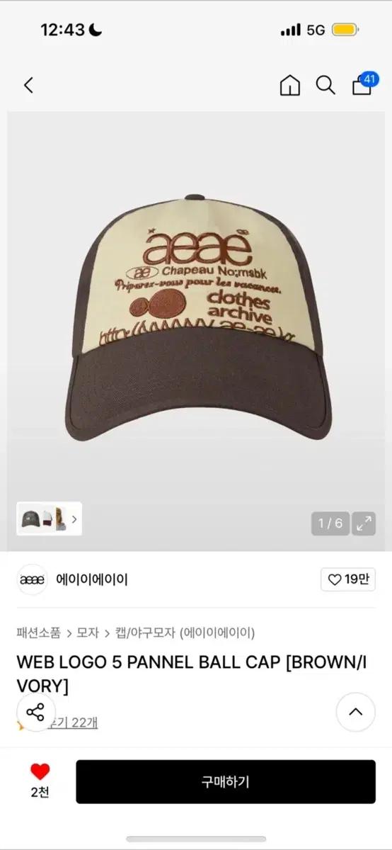 aeae 웹 로고 볼캡 브라운/아이보리