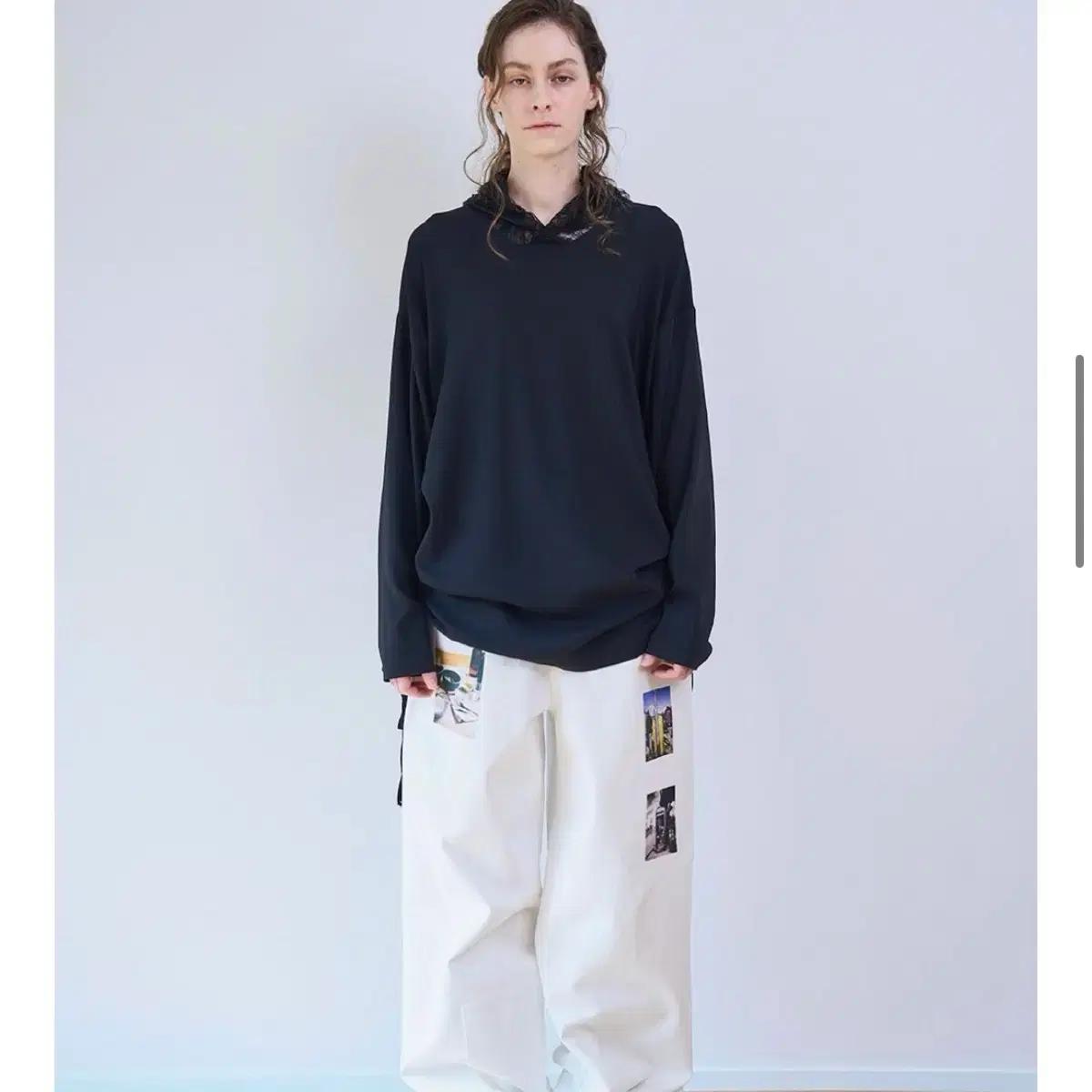 seen 레이스 스카프 넥 롱 슬리브 블랙