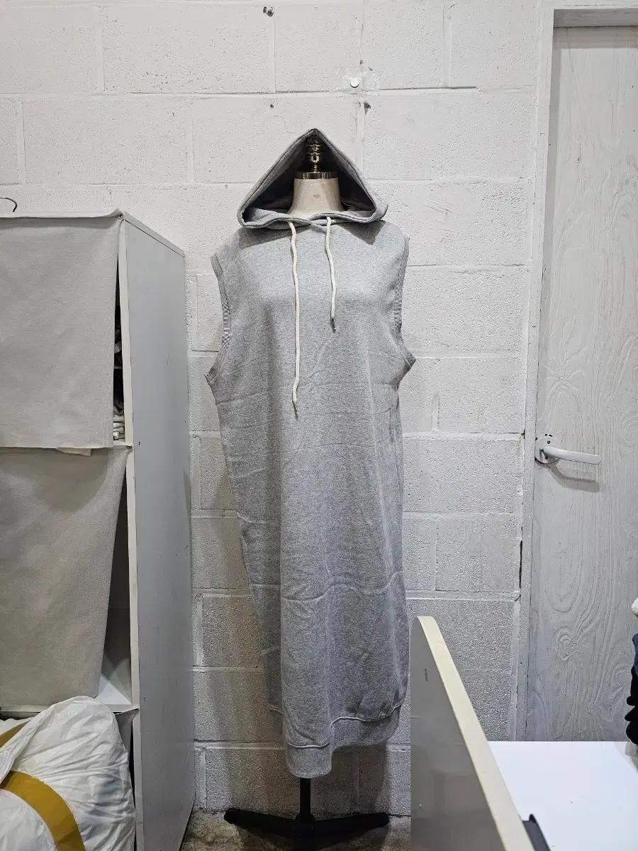 안감기모 후드 민소매 롱원피스- 연그레이