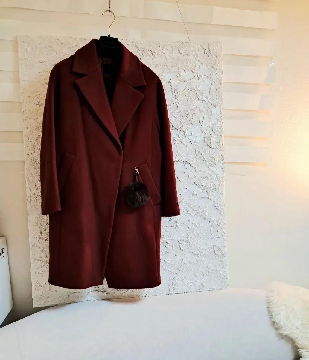 (55~66) CC 씨씨 콜렉트. 울/캐시미어블랜딩 버건디 롱코트