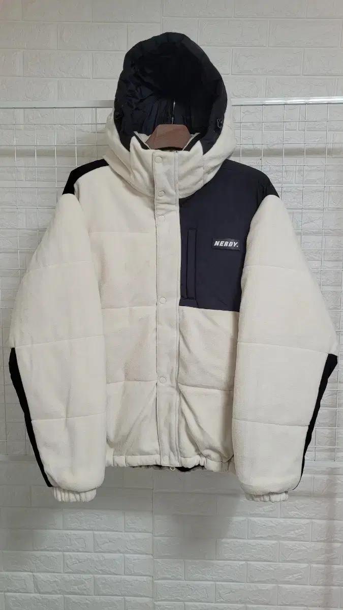 [L-105]NERDY널디 아이보리 플리스x나일론 후드일체형패딩 실측XL
