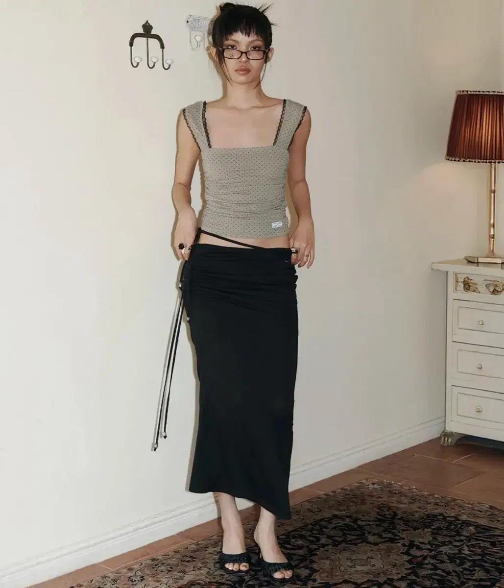 플리즈노팔로우 롱스커트moss eyelet shirring long sk
