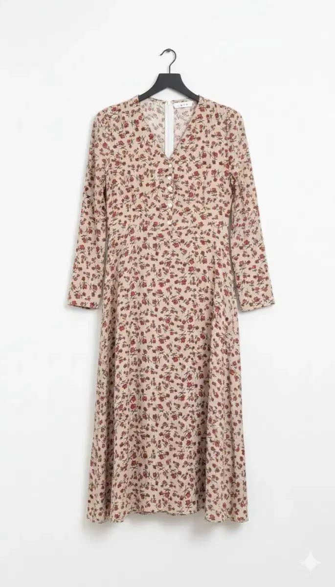 꽃무늬 롱 원피스 브라운 패턴 베이지 꽃무늬