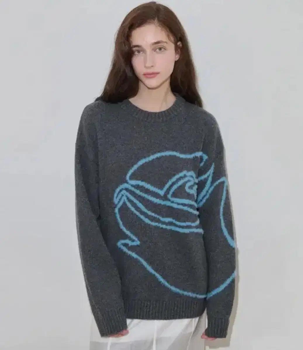 (새상품) 시눈 로즈 플라워 풀오버 니트 스웨터 차콜