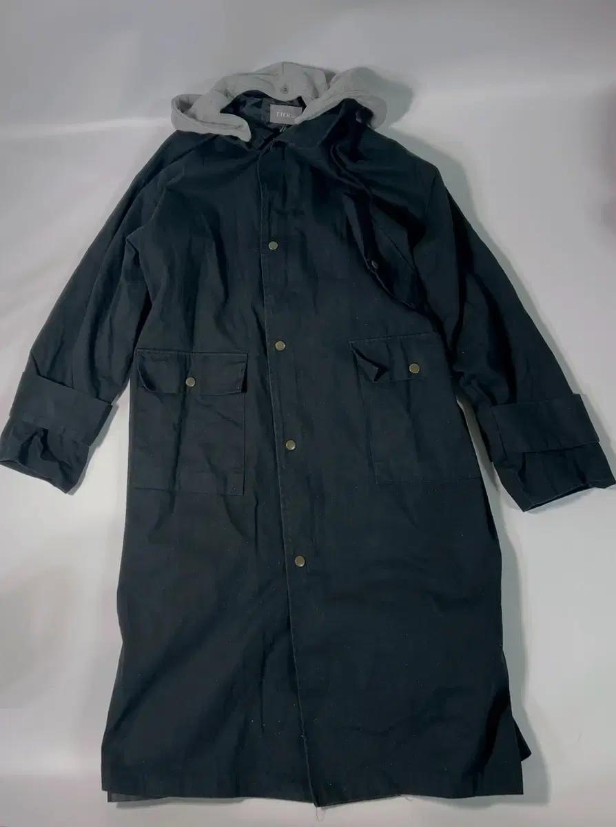 TTER 남여공용/ 오버핏 코튼 후드 롱 코트 블랙