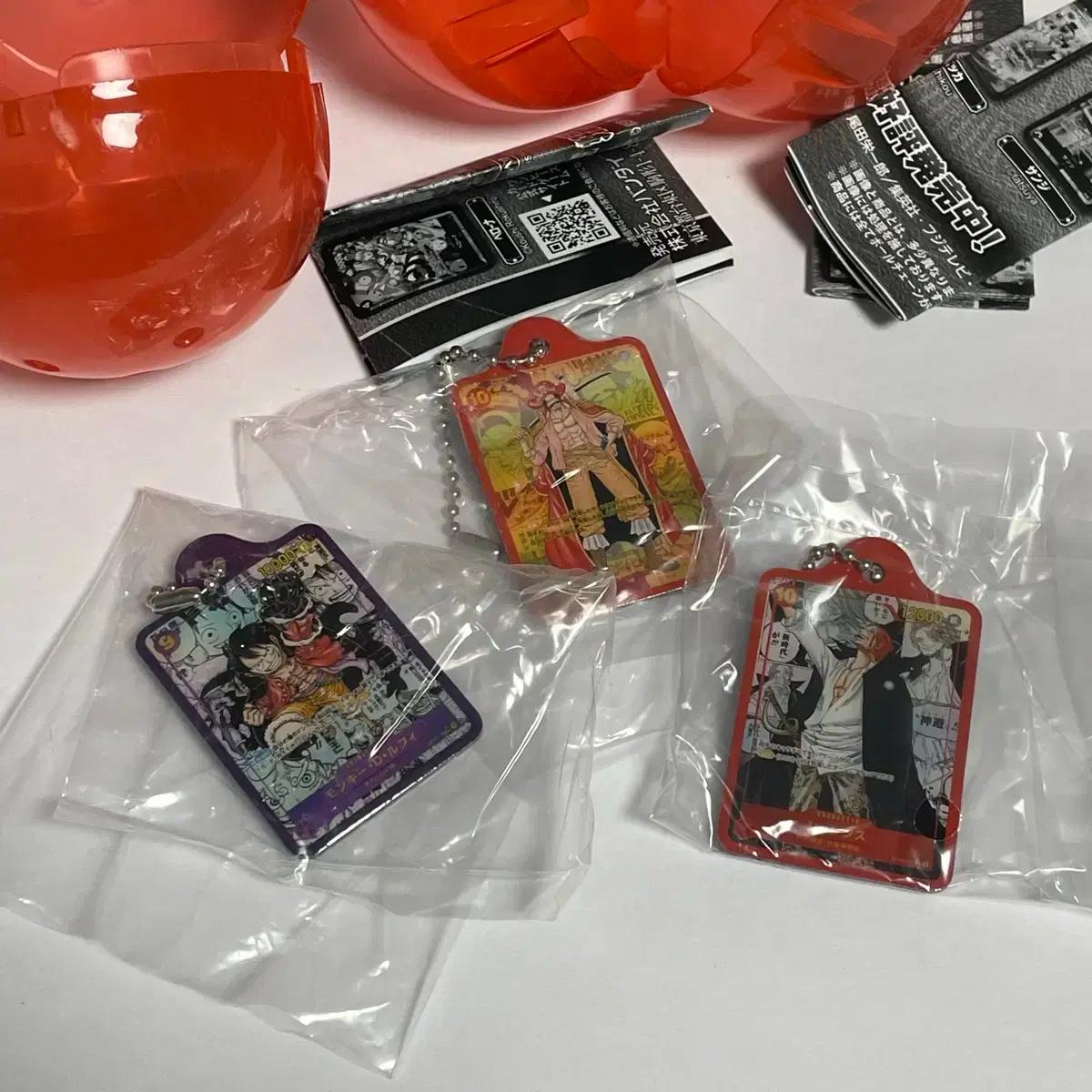 3개 일괄) 원피스 카드게임 캡슐 가챠 4탄 메탈 키링 루피 샹크스 로저