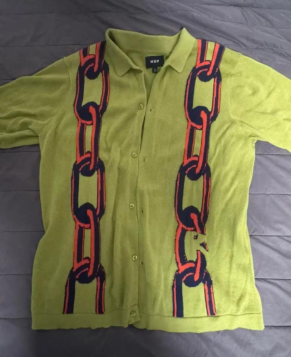 허프 그린 체인 반팔 니트