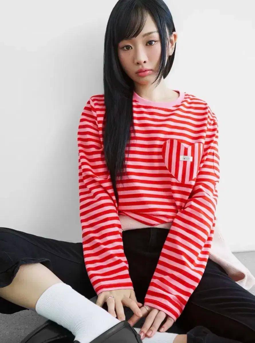 론론 하트포켓 스트라이프 긴팔티