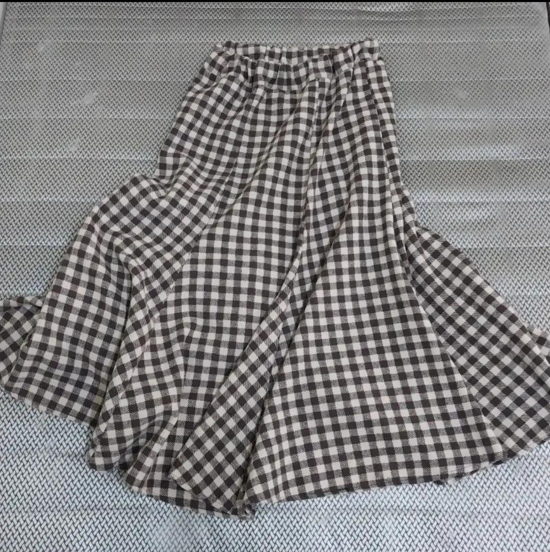 밴딩 체크 롱 스커트 S~M / 아이보리, 브라운, 베이지