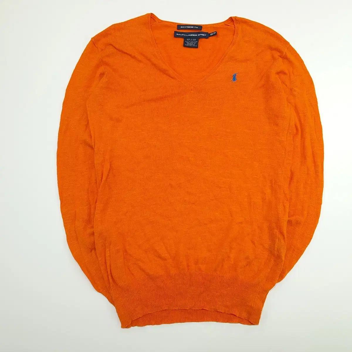 CN748W_XS 폴로 랄프로렌 오렌지 V넥 코튼린넨 긴팔 니트 스웨터